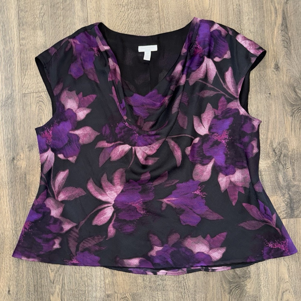 Carterclub Womens Sz 18W Floral Print Top Cowl Neck Sleeveless Funky Office Work